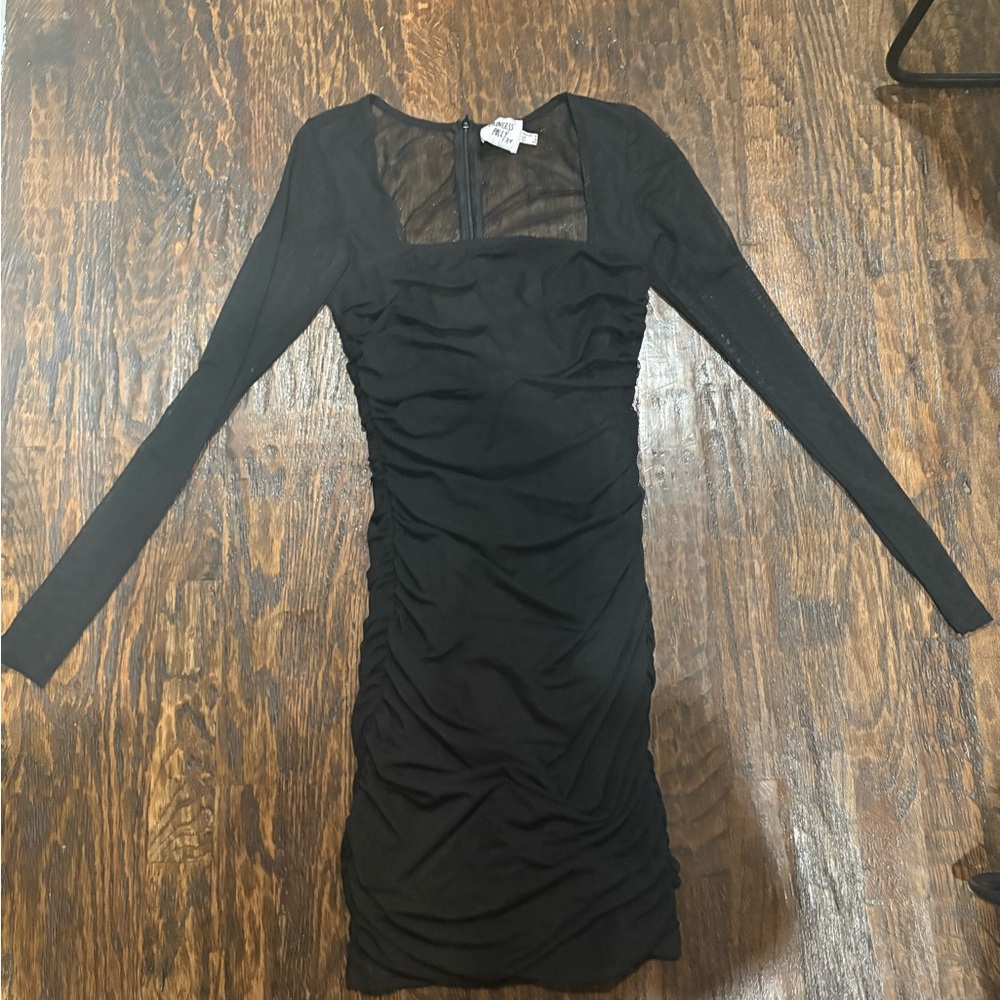 Princess Polly Black Ruched Long Sleeve Dress